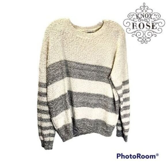 KNOX ROSE Women’s Striped Crewneck  Long Sleeve Pullover‎ Sweater - Picture 2 of 6